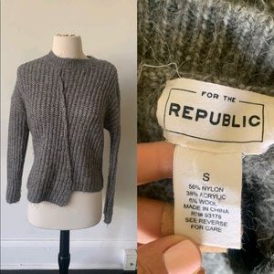 Gray Asymmetrical Knit Crew Neck Sweater
